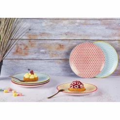 Best Bjorn 6 Assiettes à dessert Pattern Color bleu clair/rouge/jaune - D.21 cm