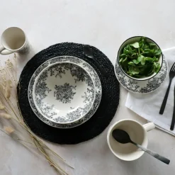 Best Novastyl 6 Assiettes À DessertFlorali 19.5Cm En GrèsDécor Noir