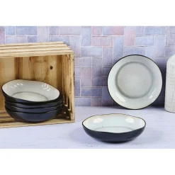 Bjorn 6 Assiettes creuses en Grès Iris blanc/ivoire - D.22.5 cm