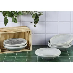Bjorn 6 Assiettes creuses en Grès Stone gris clair - D.20 cm