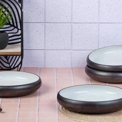 Best Bjorn 4 Assiettes creuses en Grès Gorumet blanc granité/noir onyx - D.21,5 cm