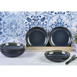 New Bjorn 6 Assiettes creuses en Grès Iris bleu foncé - D.22.5 cm