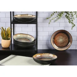 Outlet Bjorn 6 Assiettes creuses en Grès Iris beige/marron - D.22.5 cm