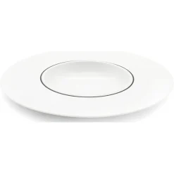 Fauchon 6 Assiettes creuses en Porcelaine Ligne blanches - D.30 cm