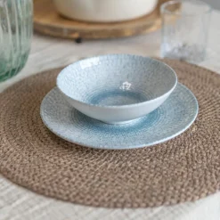 Novastyl 6 Assiettes CreusesAqua 21Cm En PorcelaineBlanc Et Bleu