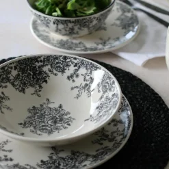 Novastyl 6 Assiettes CreusesFlorali 20.5Cm En GrèsDécor Noir
