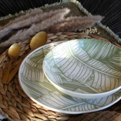 Novastyl 6 Assiettes CreusesLeaves 20.5CmEn Grès Vert
