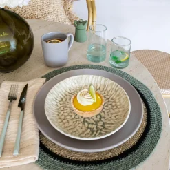 Best Novastyl 6 Assiettes ÀDessert Jade 20Cm EnGrès Beige Et Vert