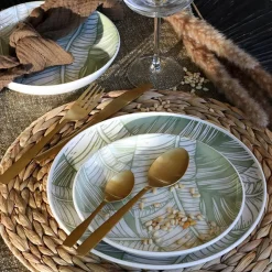 Novastyl 6 Assiettes DessertLeaves 20Cm En Grès Vert