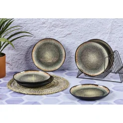 Bjorn 6 Assiettes en Grès dessert Iris beige/marron - D.21.5 cm