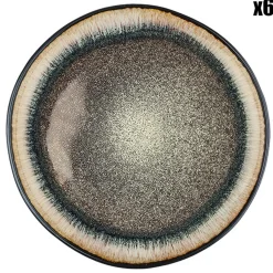 Bjorn 6 Assiettes en Grès dessert Iris beige/marron - D.21.5 cm