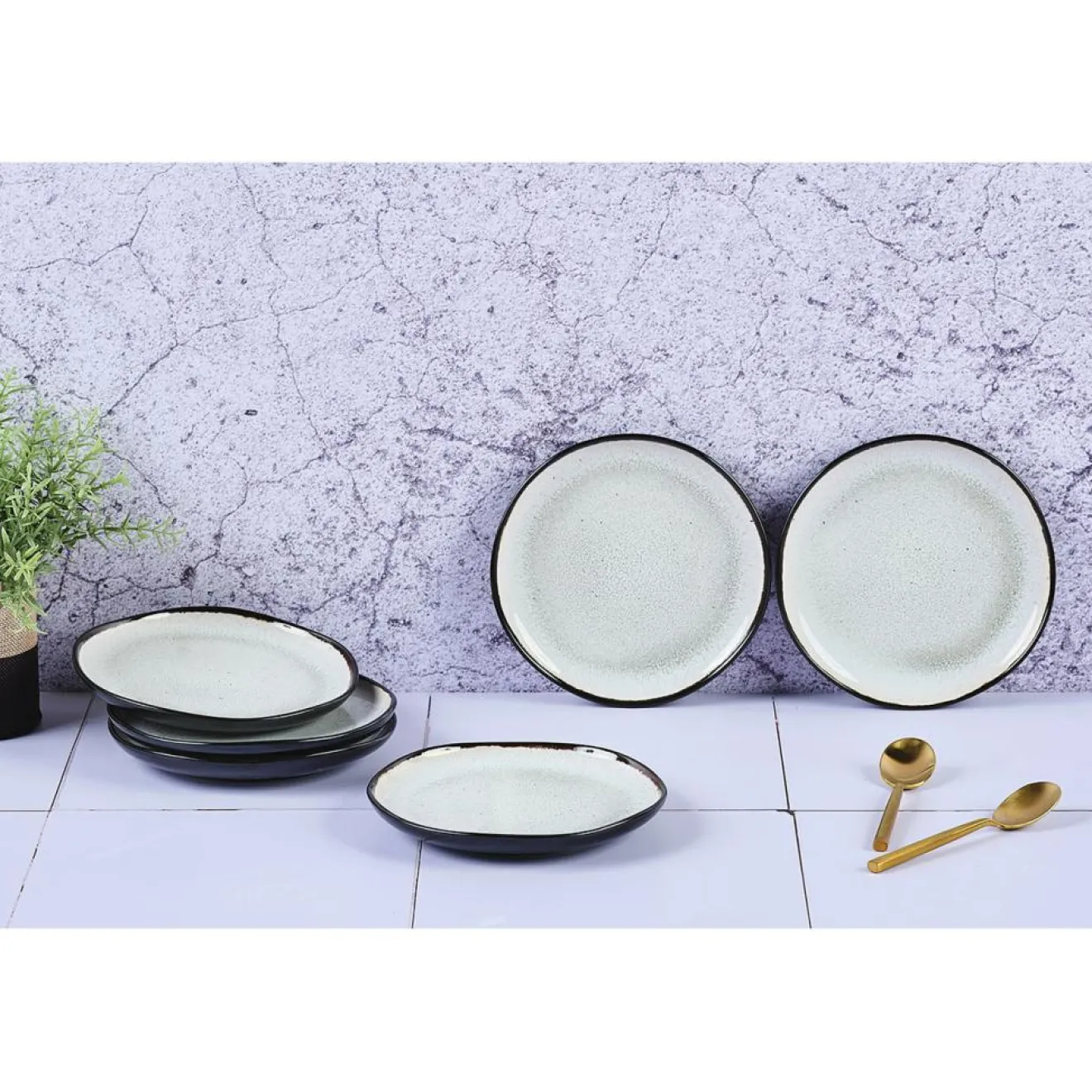 Online Bjorn 6 Assiettes en Grès Iris blanc/ivoire - D.16 cm