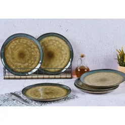 Bjorn 6 Assiettes en Grès Island kaki/bleu - D.28 cm