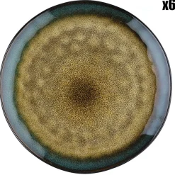 Bjorn 6 Assiettes en Grès Island kaki/bleu - D.28 cm