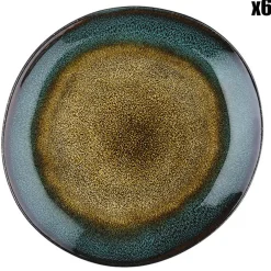 Bjorn 6 Assiettes en Grès Island kaki/bleu - D.20.5 cm