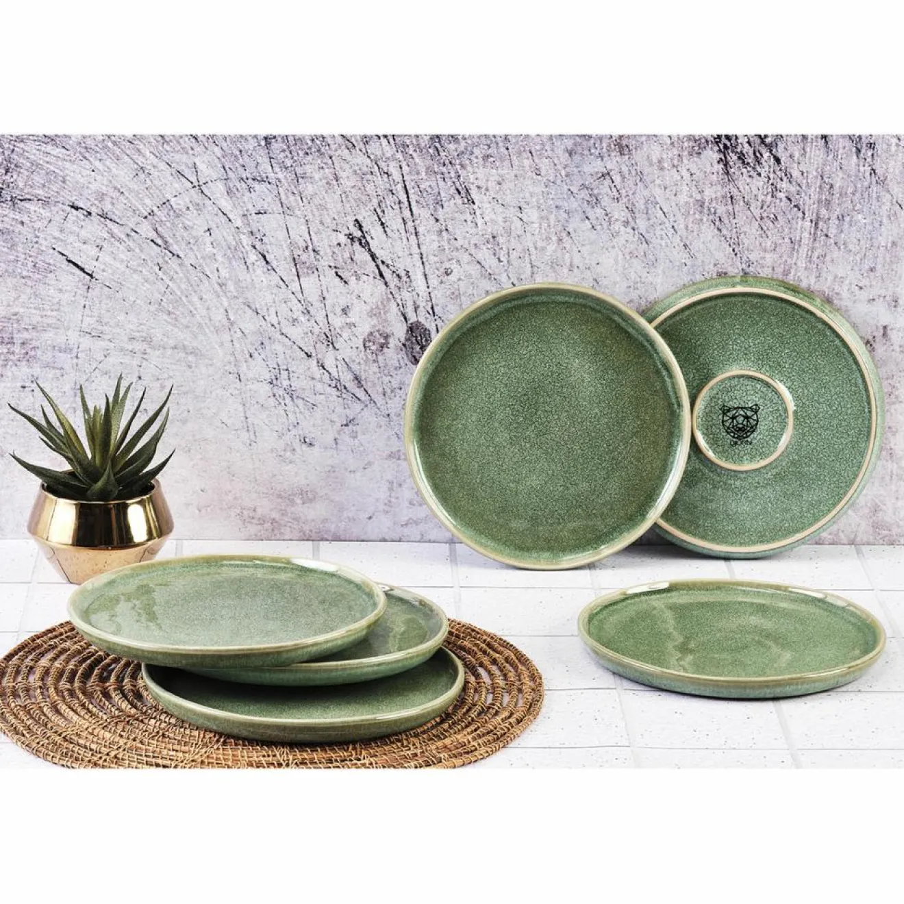 Bjorn 6 Assiettes en Grès Magma vertes - D.20 cm