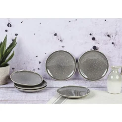 Discount Bjorn 6 Assiettes en Grès Stellar gris/anthracite - D.18 cm