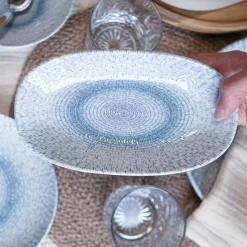 Novastyl 6 Assiettes OvalesAqua 23.5X13.5Cm EnPorcelaine Blanc Et Bleu