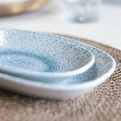 Novastyl 6 Assiettes OvalesAqua 23.5X13.5Cm EnPorcelaine Blanc Et Bleu