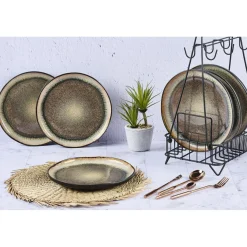 Outlet Bjorn 6 Assiettes plates en Grès Iris beige/marron - D.26 cm