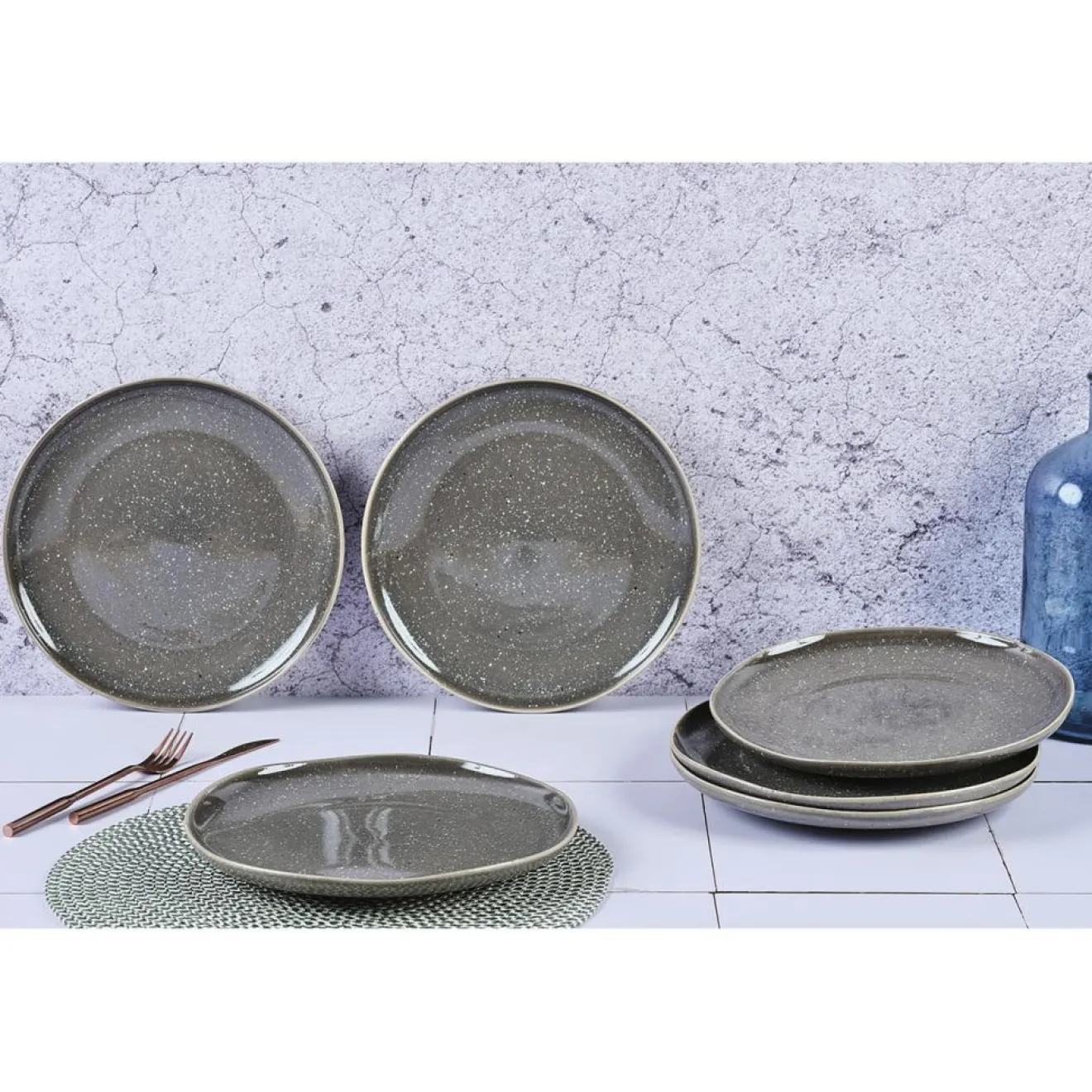 Bjorn 6 Assiettes plates en Grès Stellar gris/anthracite - D.27 cm