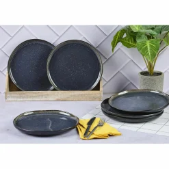 Bjorn 6 Assiettes plates en Grès Iris bleu foncé - D.26 cm