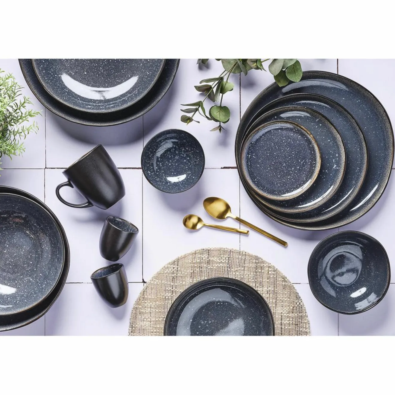 Bjorn 6 Assiettes plates en Grès Iris bleu foncé - D.26 cm