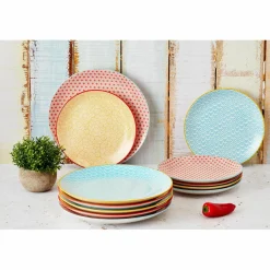 Bjorn 6 Assiettes plates Pattern Color bleu clair/rouge/jaune - D.26 cm