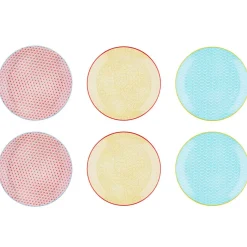 Bjorn 6 Assiettes plates Pattern Color bleu clair/rouge/jaune - D.26 cm