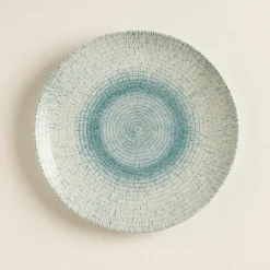 Outlet Novastyl 6 Assiettes PlatesAqua 27Cm En PorcelaineBlanc Et Bleu