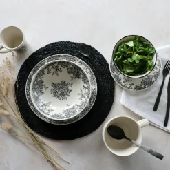 Novastyl 6 Assiettes PlatesFlorali 26Cm En GrèsDécor Noir