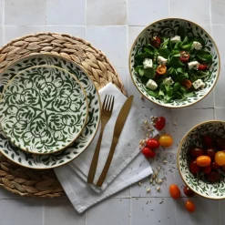 Novastyl 6 Assiettes PlatesHéraclée 27Cm En GrèsDécor Vert