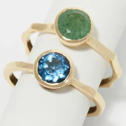 Femme Moonstone 2 Bagues Aventurine verte & Iolite en Laiton doré