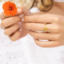 Femme Moonstone 2 Bagues Cléa Améthyste & verre facetté en laiton doré