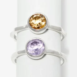 Outlet Moonstone 2 Bagues Cléa Améthyste en laiton argenté