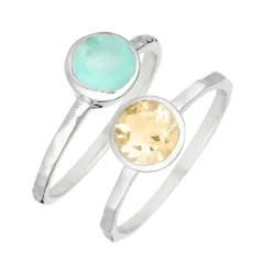 Femme Moonstone 2 Bagues Cléa Aqua Calci & Citrine en laiton