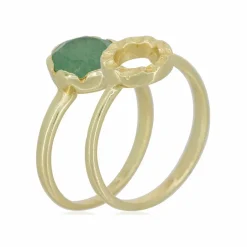 Best Moonstone 2 Bagues Cléo Aventurine en laiton doré