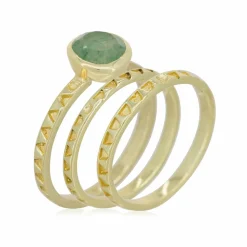 Femme Moonstone 3 Bagues Erika Aventurine en laiton doré