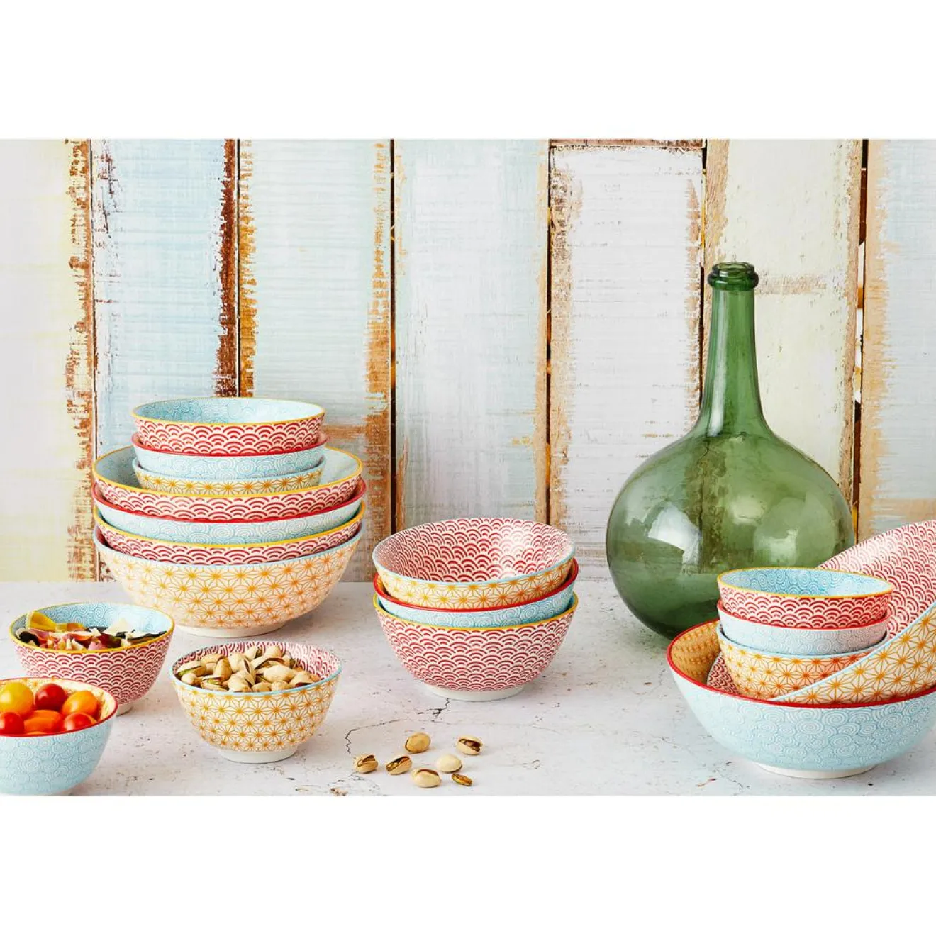 Bjorn 6 Bols apéritif Pattern Color bleu clair/rouge/jaune - D.12 cm