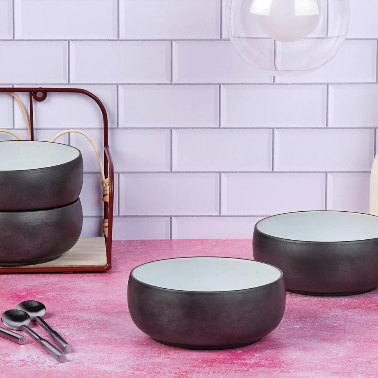 Bjorn 4 Bols en Grès Gourmet blanc granité/noir onyx - 70 cL