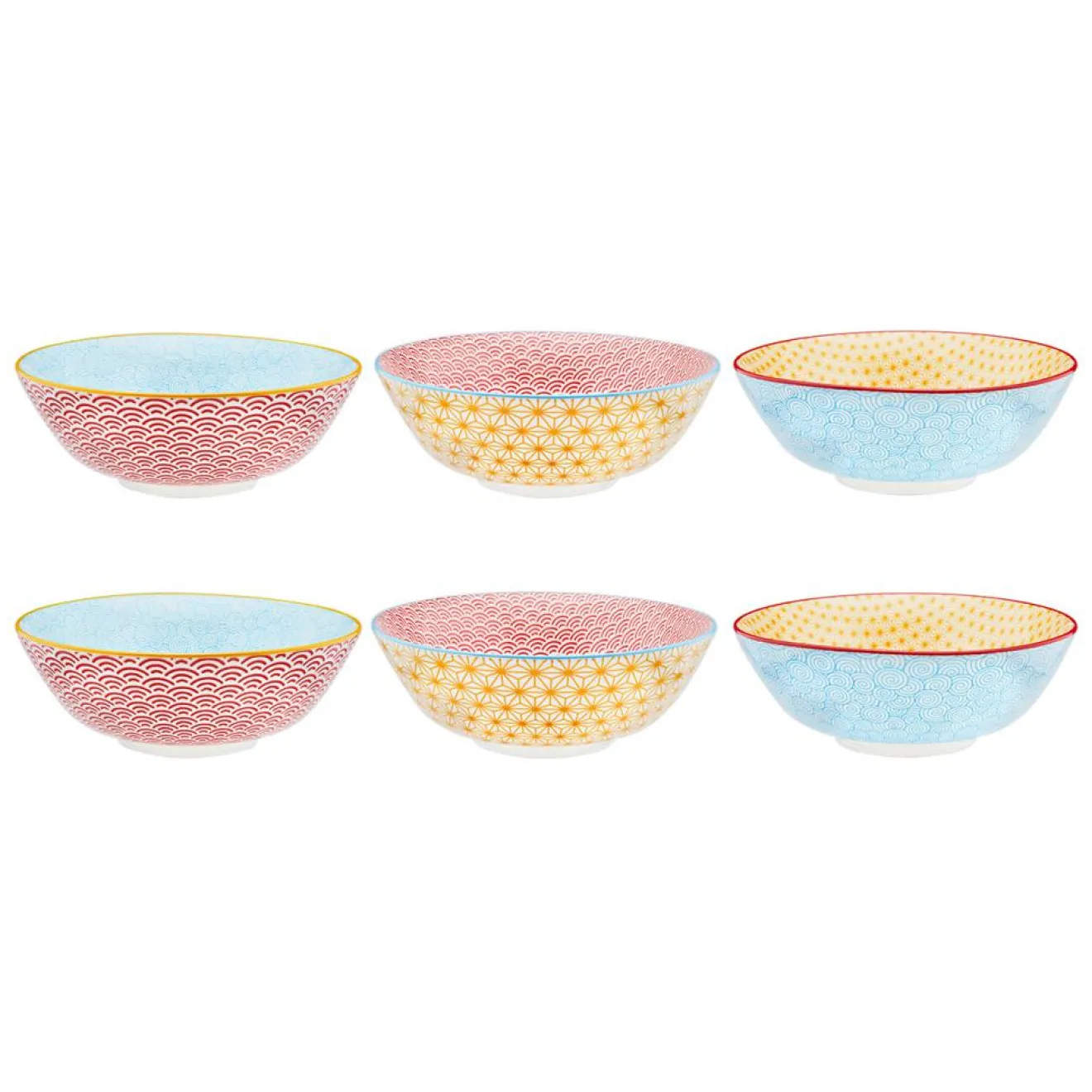 Bjorn 6 Bols Pattern Color bleu clair/rouge/jaune - D.21 cm
