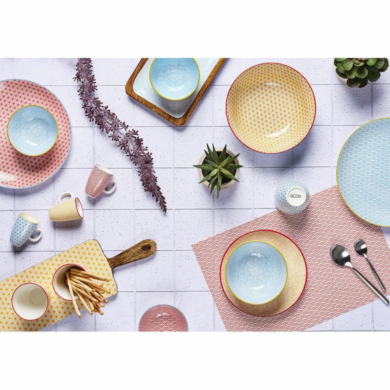 Bjorn 6 Bols Pattern Color bleu clair/rouge/jaune - D.21 cm