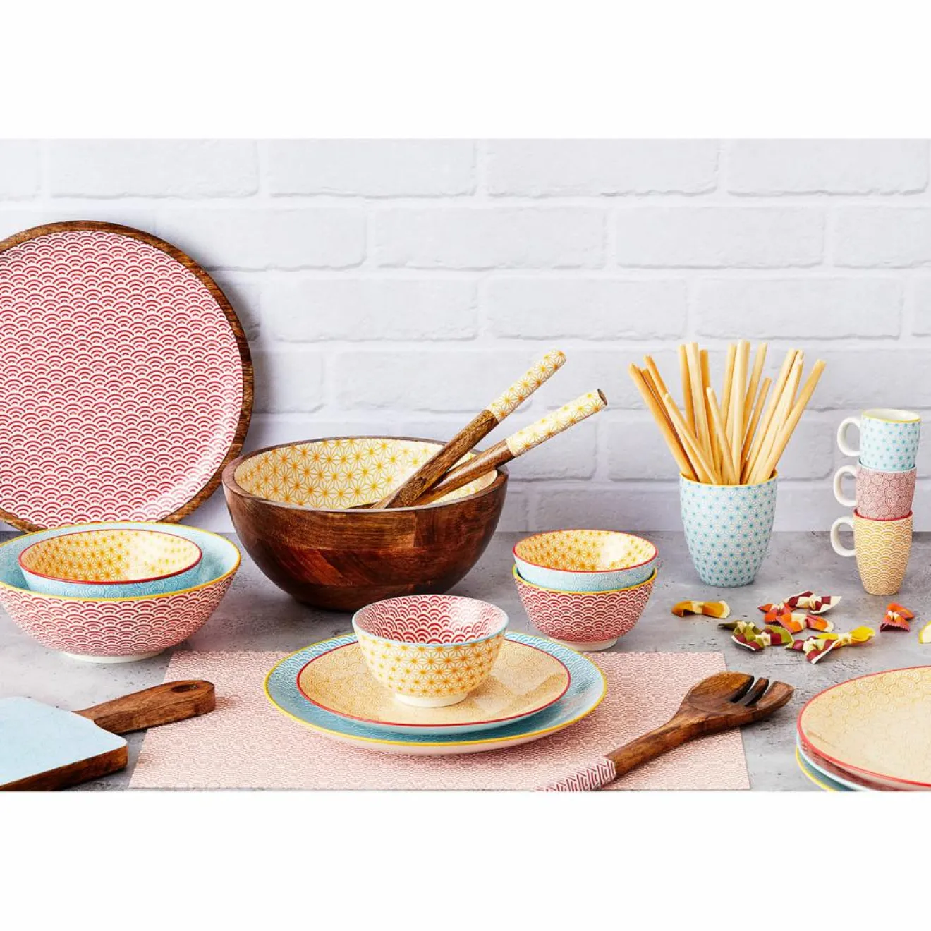 Bjorn 6 Bols Pattern Color bleu clair/rouge/jaune - D.21 cm