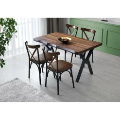 Wooden Art 4 chaises ahsa marron/noir - 42x84x41 cm