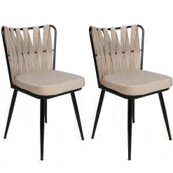 Wooden Art 2 Chaises Kusakli crème/noir - 43x82x43 cm