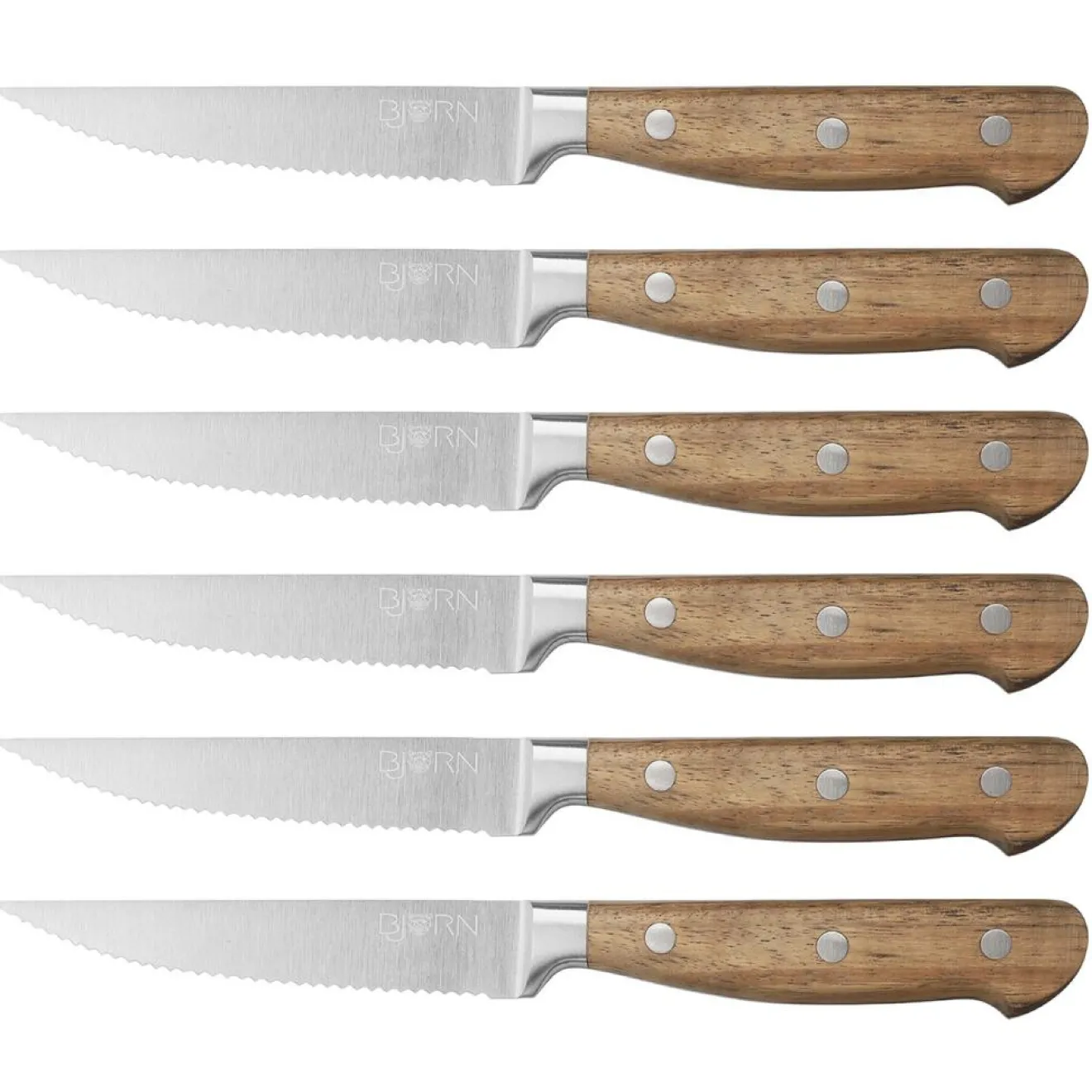 Bjorn 6 Couteaux à steak Jakob inox bois - 22x2x1 cm