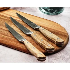 Bjorn 6 Couteaux à steak Jakob inox bois - 22x2x1 cm