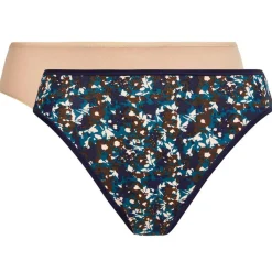 Best Playtex 2 Culottes échancrées Essential Cotton imprimé floral beige/bleu