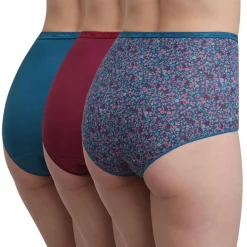 Playtex 3 Culottes en Coton Bio rouge carmin/bleu/vert