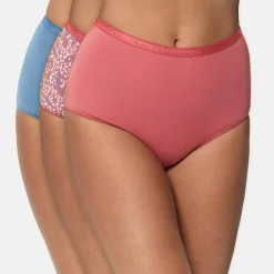 Femme Playtex 3 Culottes taille haute Coton Bio rose/bleu